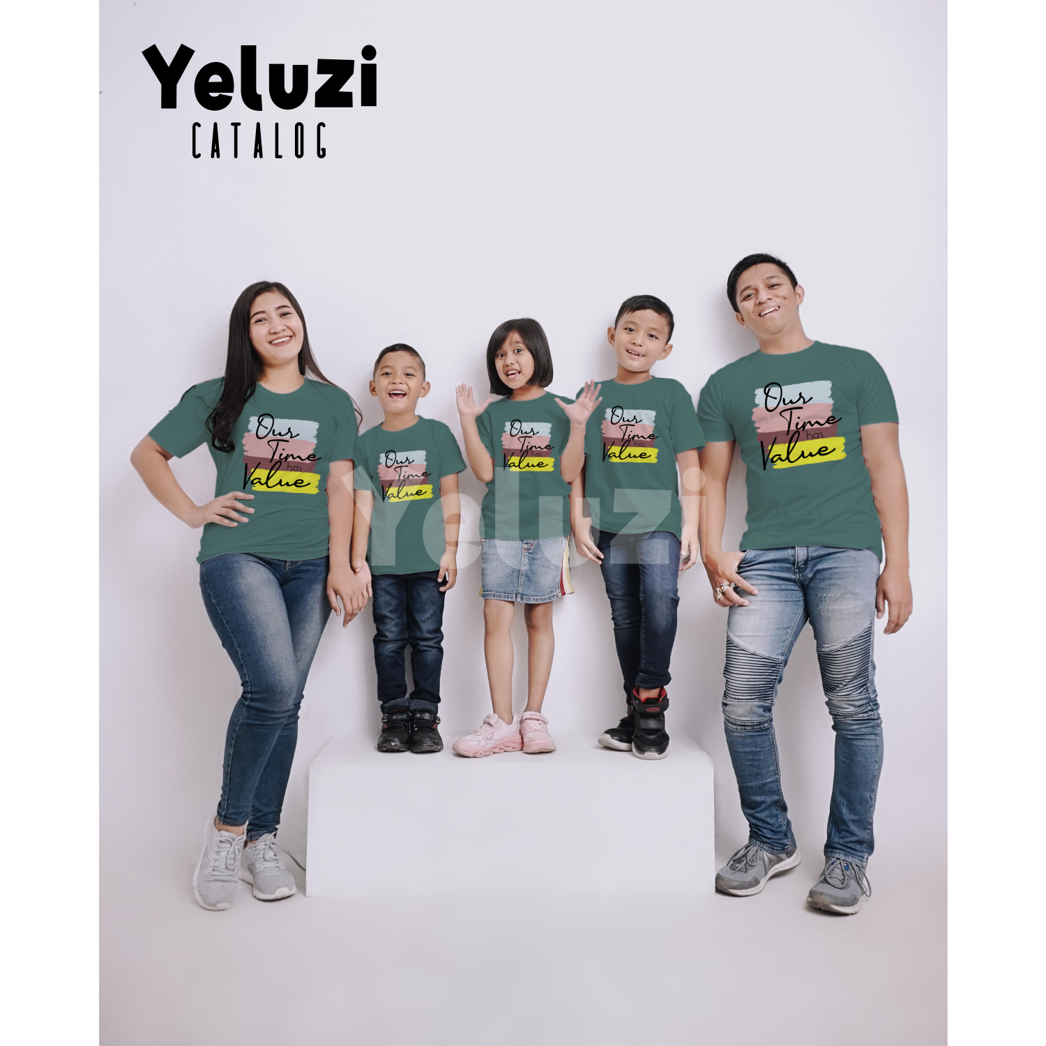 Baju Sarimbit Couple Keluarga Kaos Oblong Our Time Has Value - Sage Tua - YELUZI