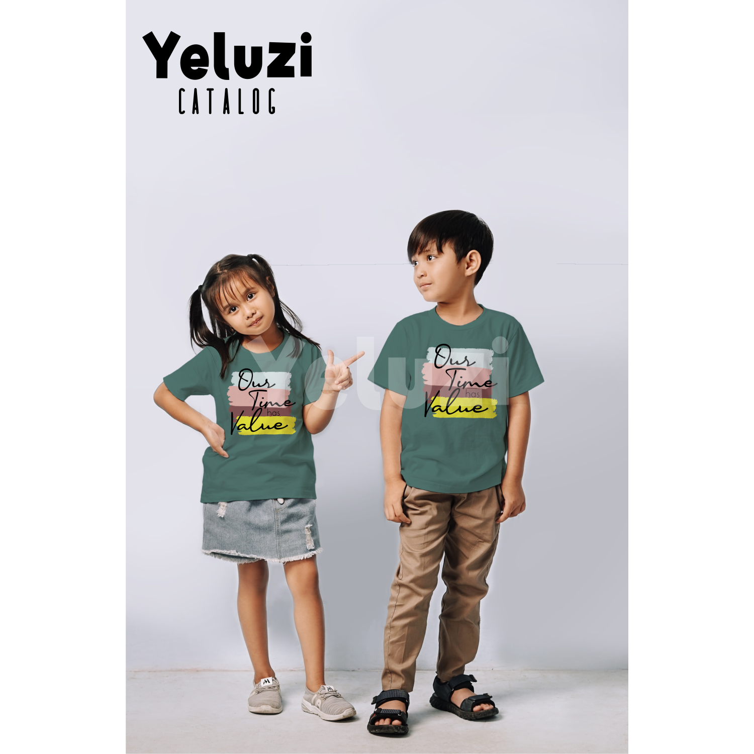 Baju Sarimbit Couple Keluarga Kaos Oblong Our Time Has Value - Sage Tua - YELUZI