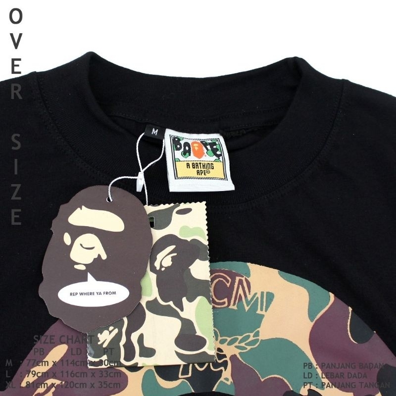 KAOS T-SHIRT COTTON 24S OVERSIZE BAPE LOGO BIG CAMO HEAD FULLTAG&amp;LEBEL