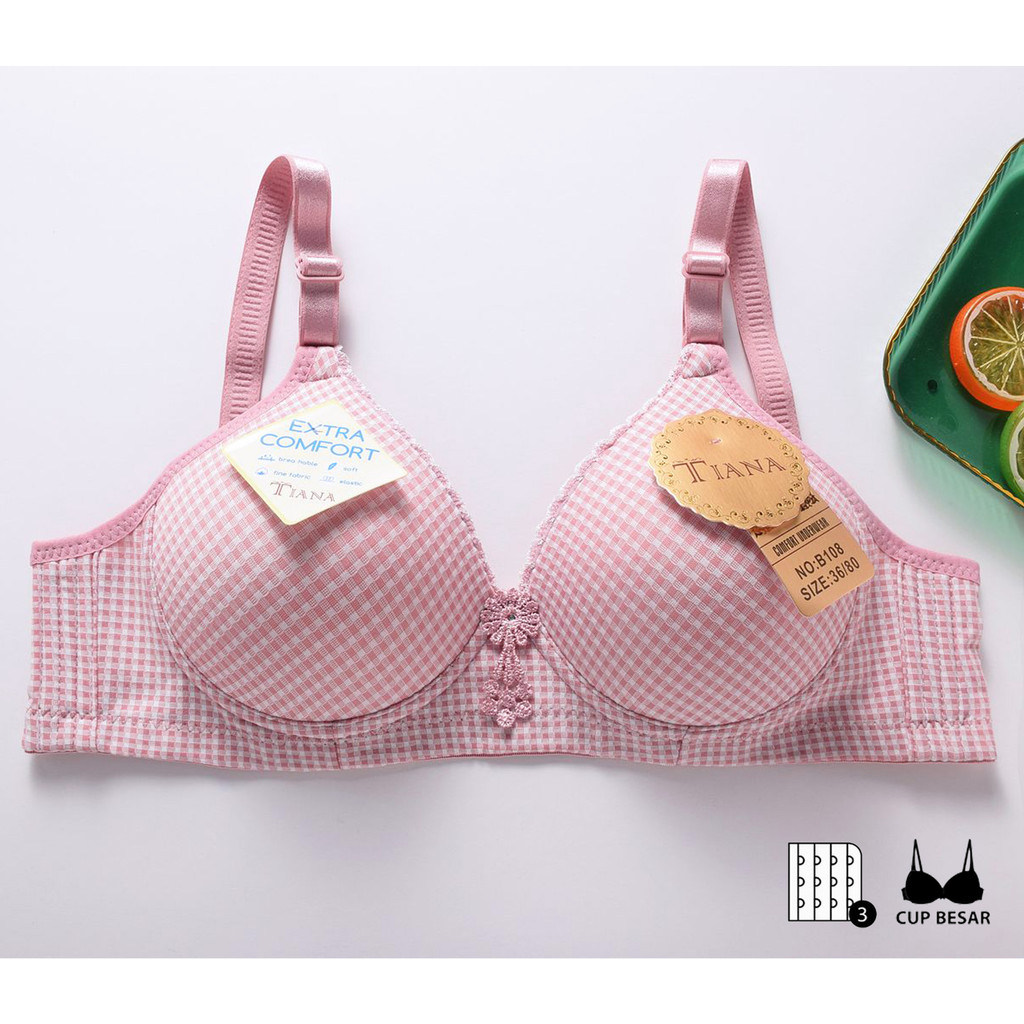 TIANA | BRA Cup Besar Kait 3 / Bra Motif Kotak / art TN B108