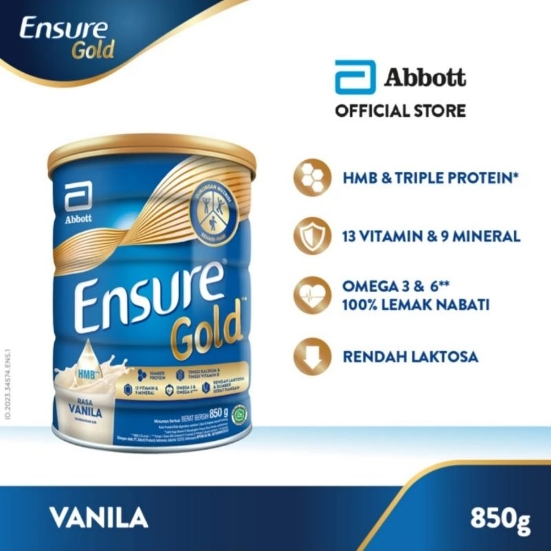 Ensure Gold Vanilla 900gr susu nutrisi dewasa rendah laktosa