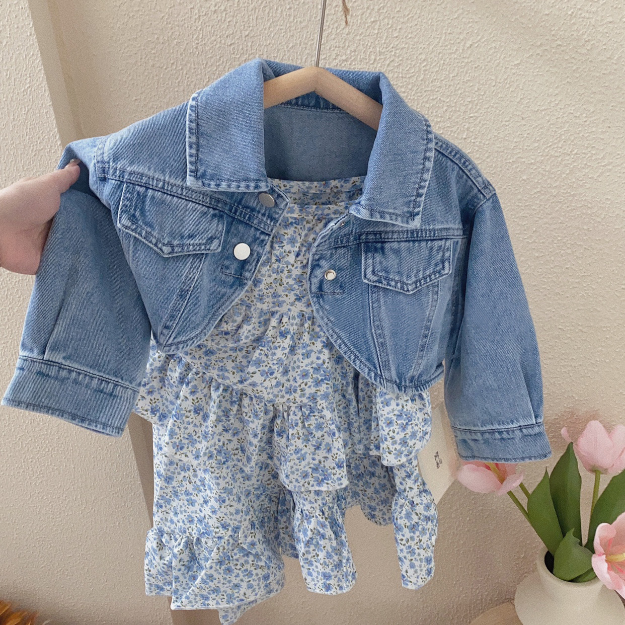 DR25-Dress Anak Perempuan Floral Slip + Denim Jacket