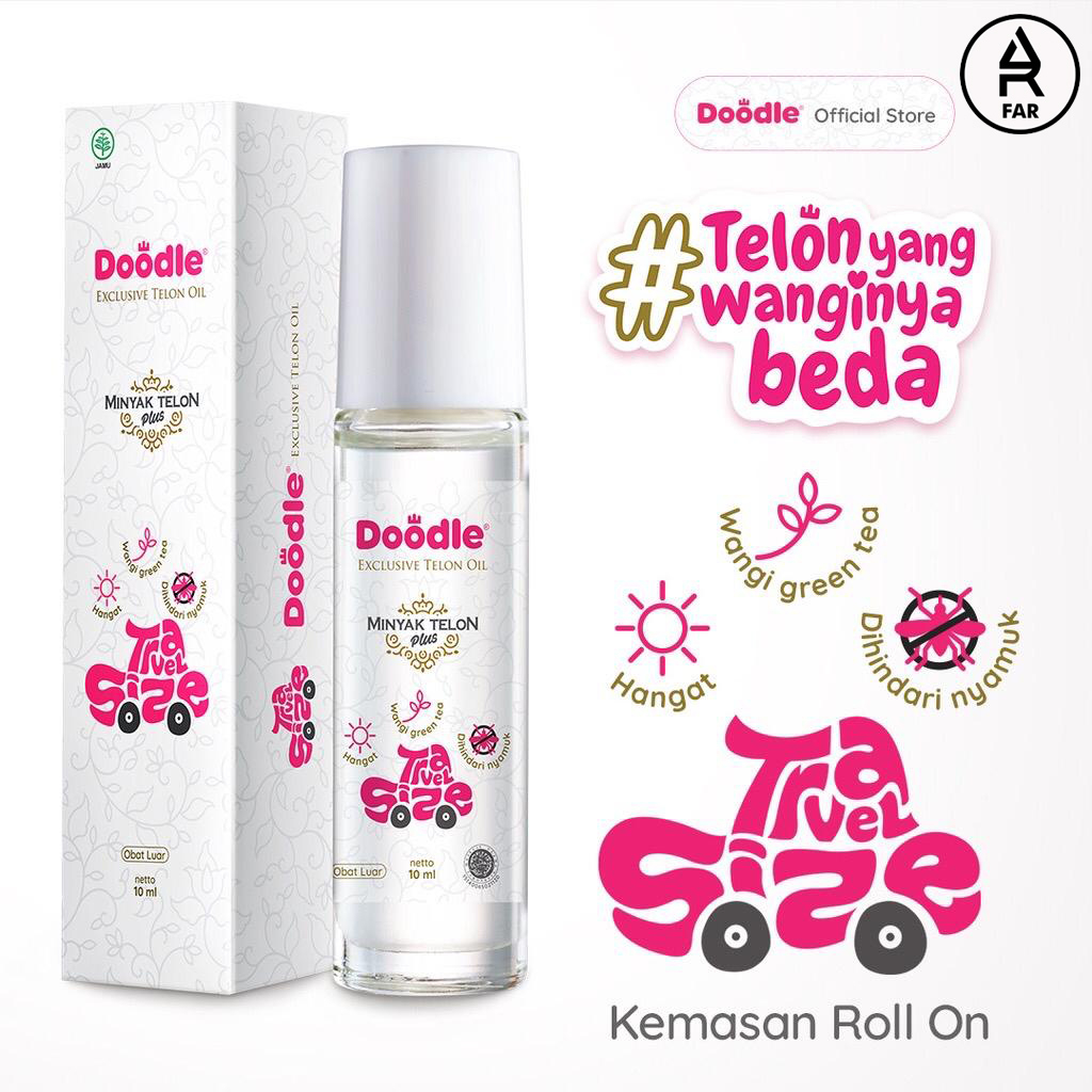 Doodle Minyak Telon Oil Greentea Ukuran 100 mL, 60 mL, &amp; 10 mL (Roll On) | Untuk Minyak Pijat Bayi dan Anak