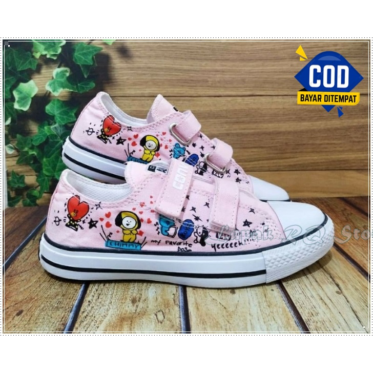 Sepatu All Star Velcro  Pink Anak-Anak  | Sepatu Karakter BTS