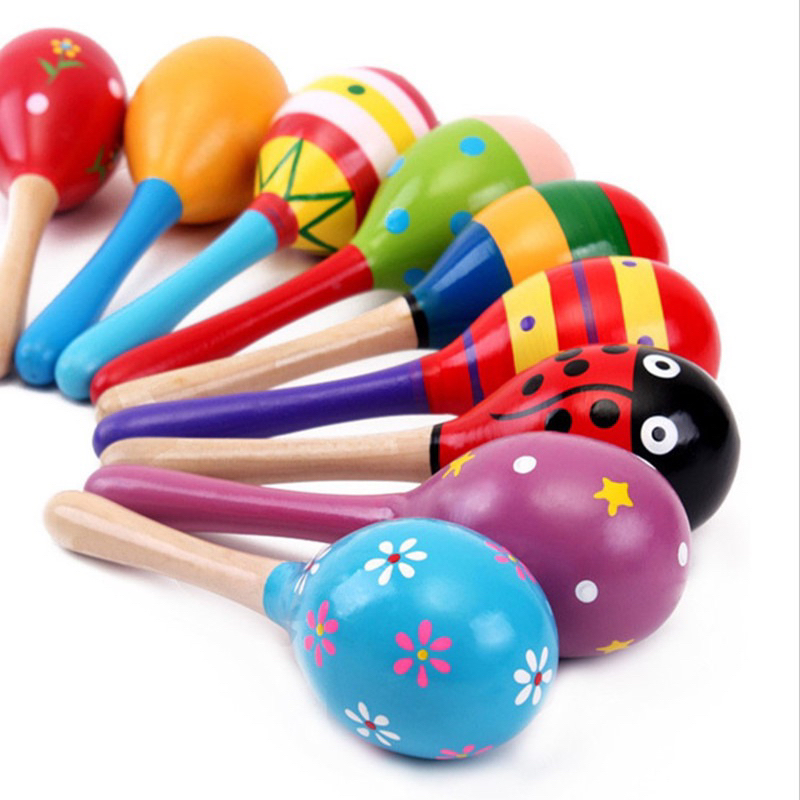 EryoneStore Baby Maracas Kayu Mainan Kerincingan Kayu Bayi Wooden Rattle Marakas Kayu Genggam