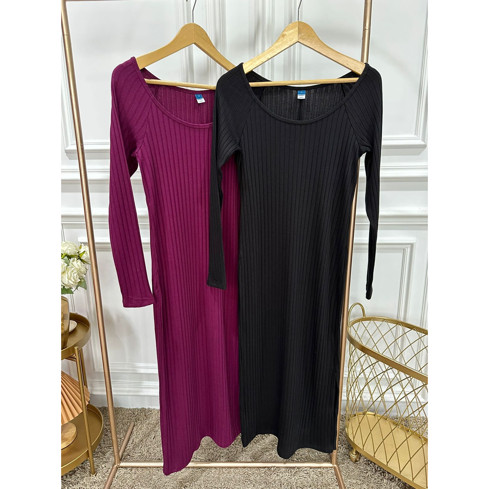 Old** ribs knit longsleeved dress