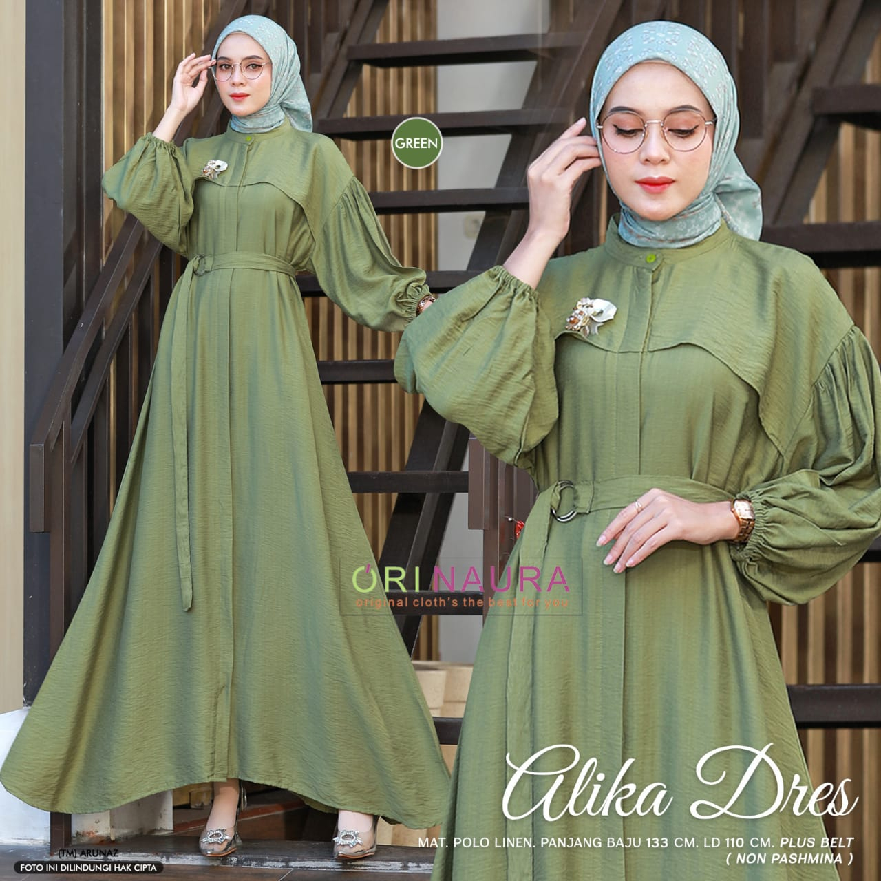 Alika Dress Gamis Muslim Polo Linen Origina Produk By Orinaura