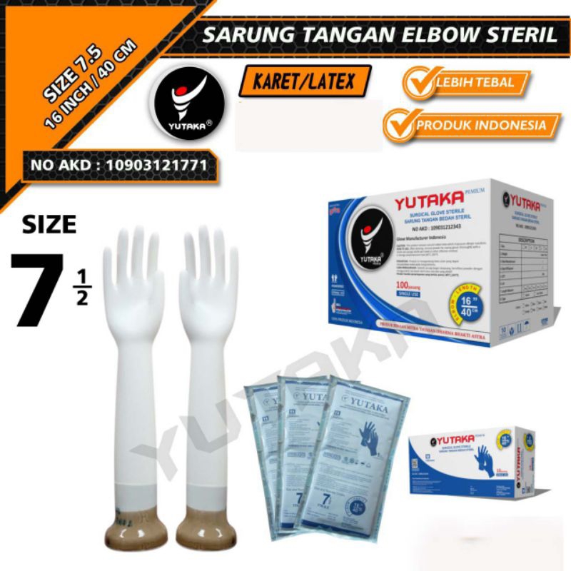 SARUNG TANGAN Elbow OBGYN GYNECOLOG steril Size 7,5 isi 10 psg