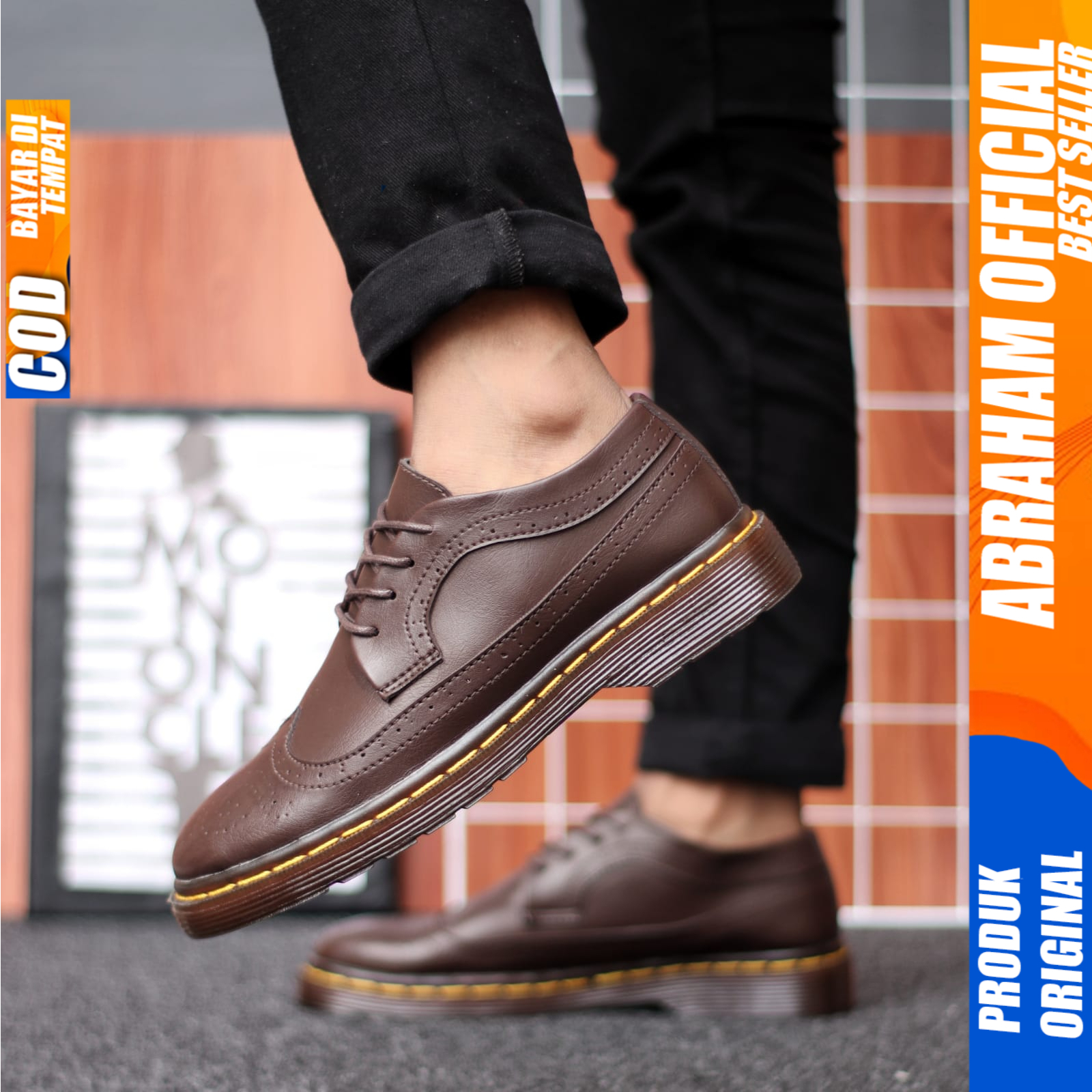 Sepatu Formal Pantofel Casual Docmart Tali Hitam Kerja Pria Abraham