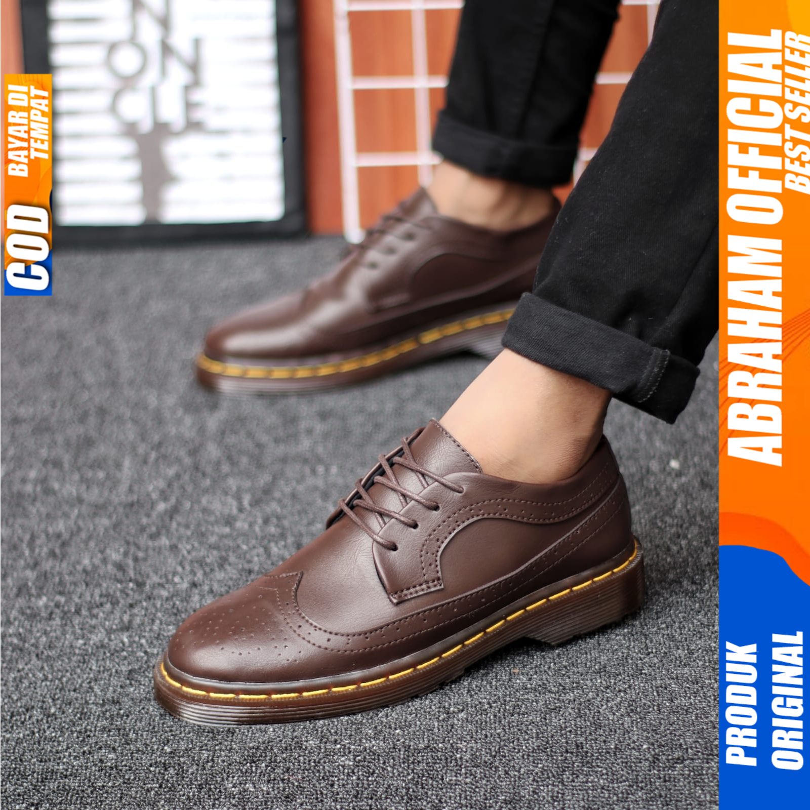 Sepatu Formal Pantofel Casual Docmart Tali Hitam Kerja Pria Abraham