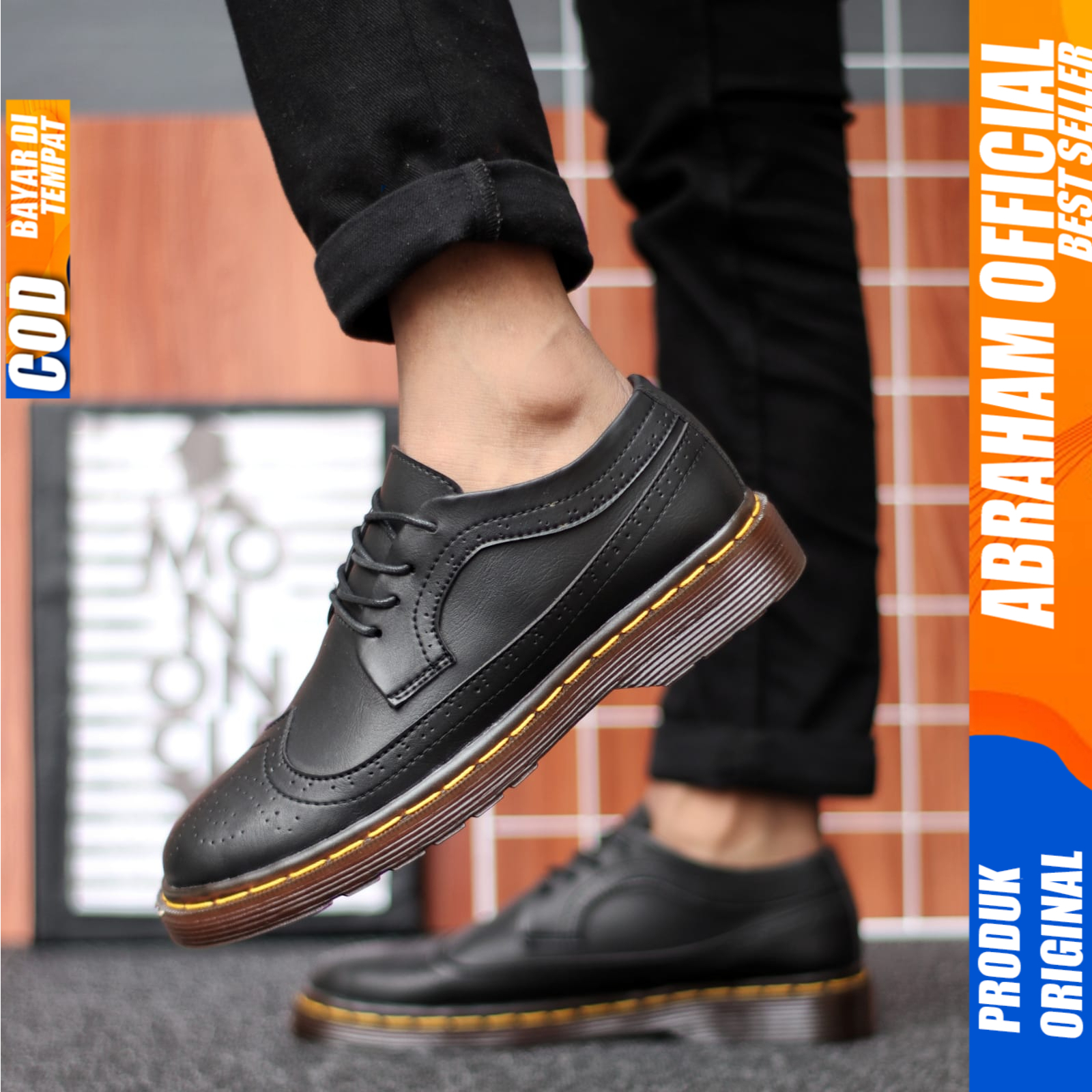 Sepatu Docmart Pria Casual Hitam Kerja Formal Pantofel Pria Abraham