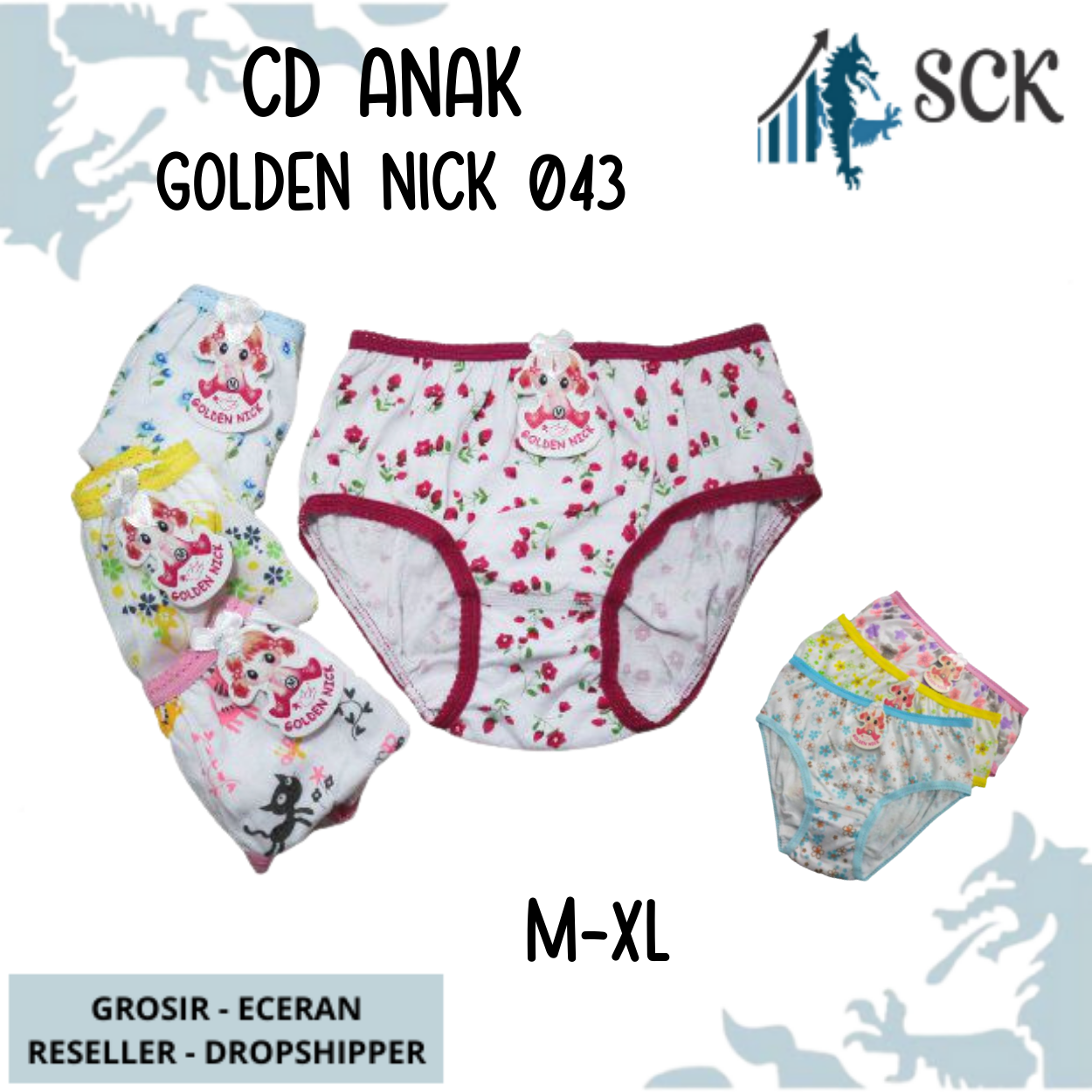 [ISI 1] CD GOLDEN NICK 043 Motif Bunga Dasar Putih size M-XL / CD Perempuan Anak Perempuan Katun 043 Halus  - sckmenwear GROSIR