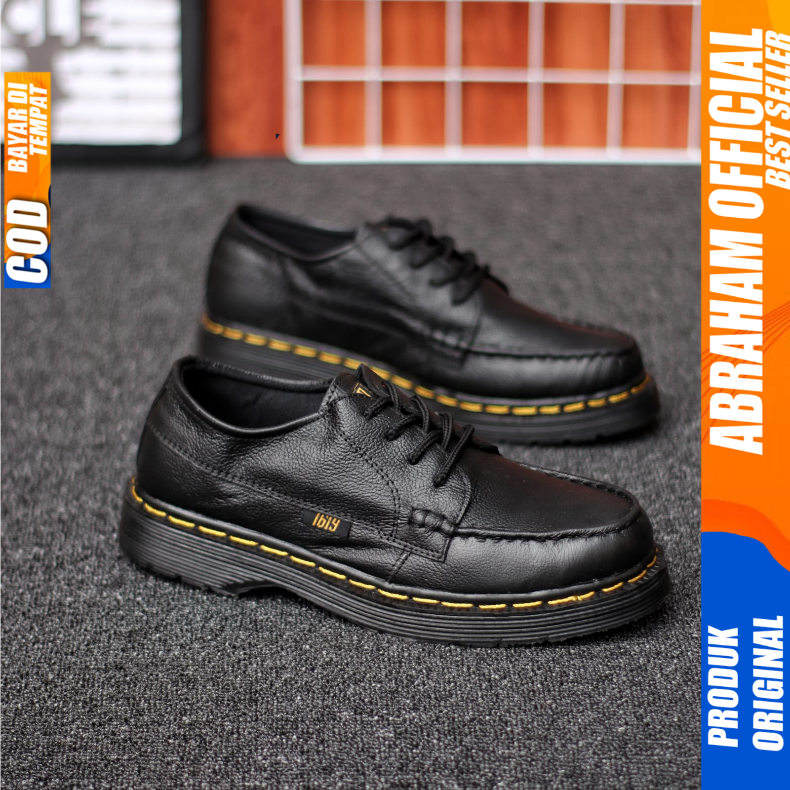 Sepatu Formal Pantofel Pria Casual Kulit Asli Docmart Pria Kerja Hitam