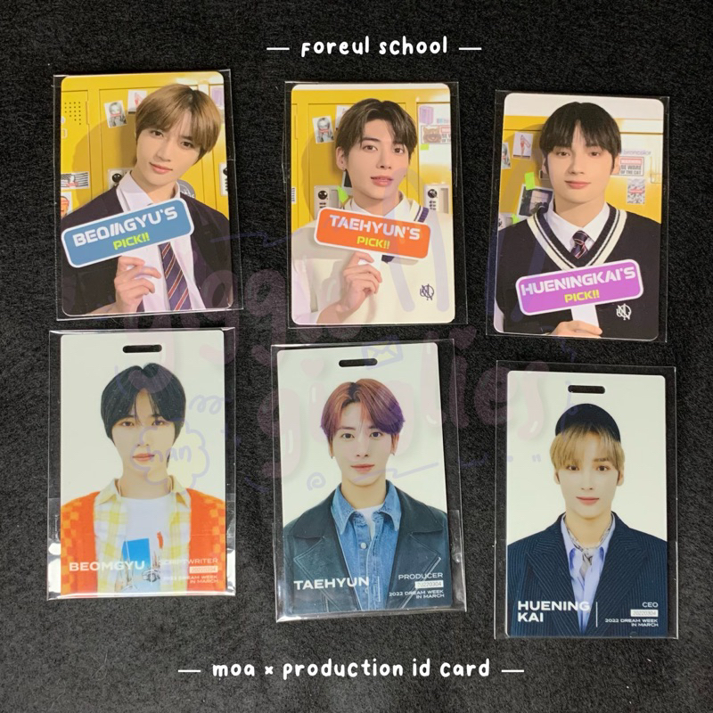 txt foreul school dan moa x production id card beomgyu taehyun hueningkai pc photocard txt