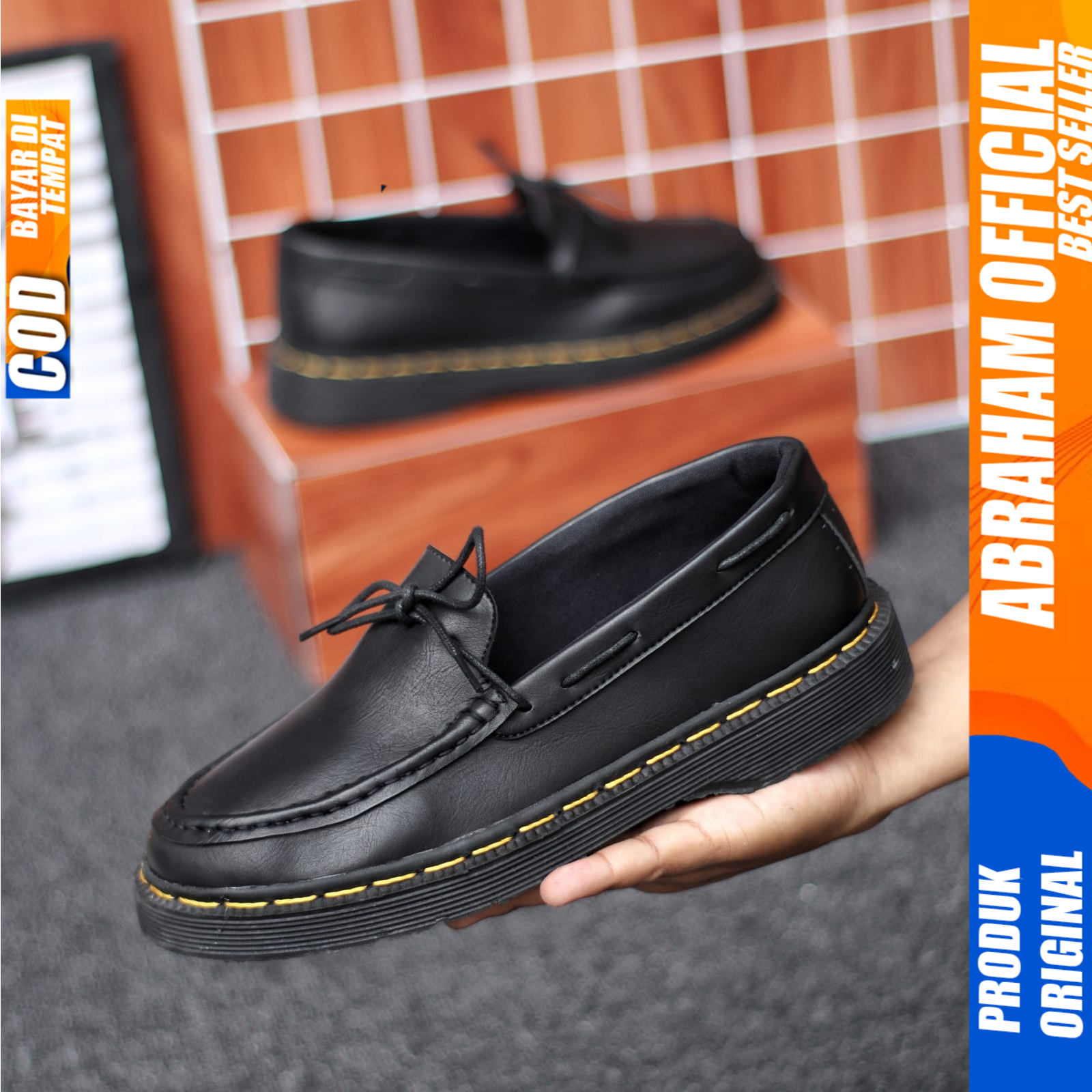 Sepatu Loafers Pria Docmart Pantofel Formal Casual Kulit Kerja Hitam Abraham