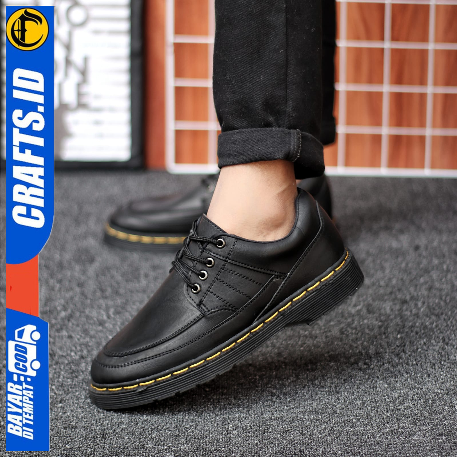 Sepatu Formal Pantofel Docmart Low Boots Kulit PU Casual Kerja Pria Crafs Smith