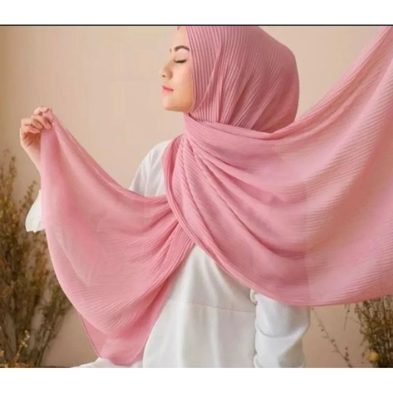 Pashmina Plisket Ceruty Baby Doll / Hafsah Pleated Shawl Full No Garis Tengah