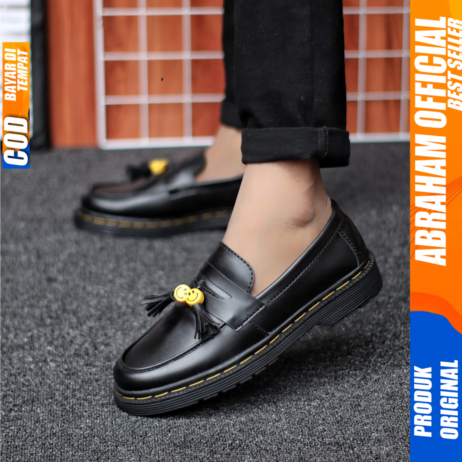 Sepatu Pria Docmart Loafers Formal Pantofel Casual Kulit Kerja Hitam Abraham