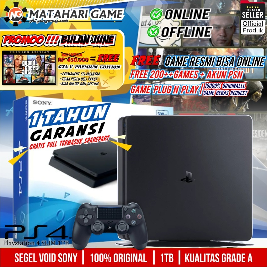 【PS4 SLIM】Playstation 4 SLIM Original | PS4 SONY 1TB/1000GB  Bonus 200++ Games GARANSI 1TAHUN