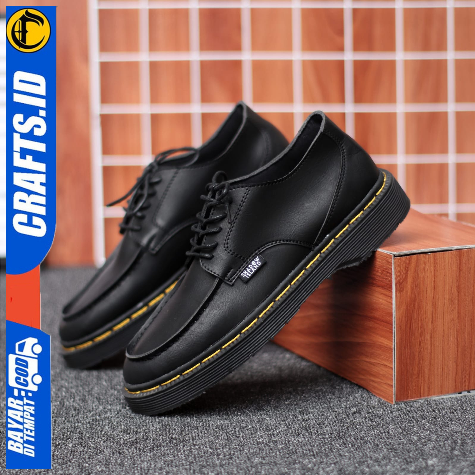 Sepatu Formal Pantofel Pria Docmart Low Boots Hitam Casual Kerja Original Crafs Denki