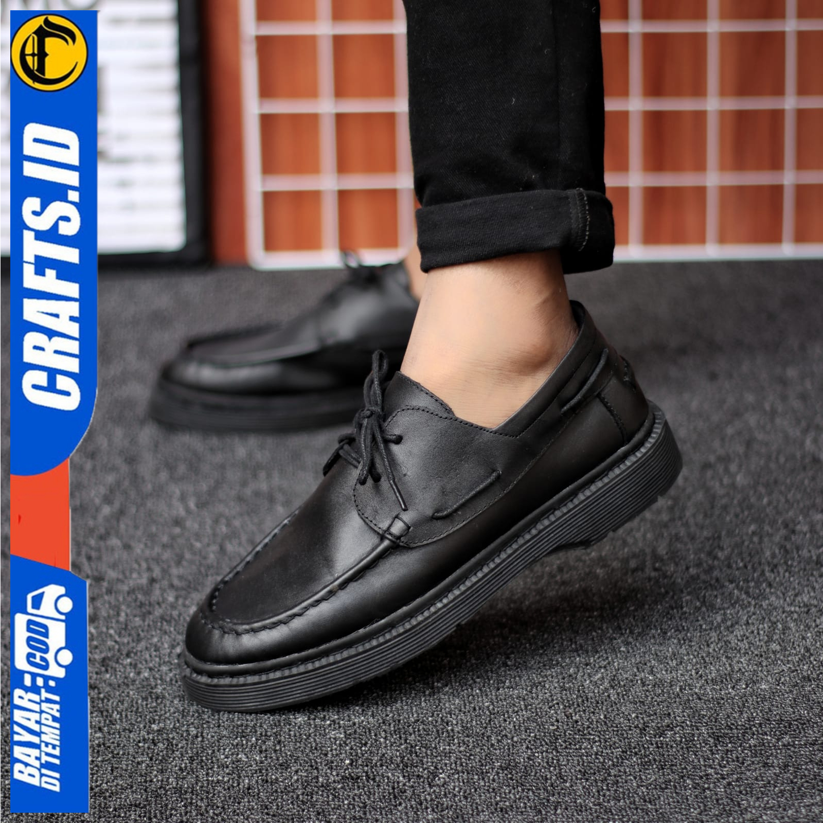 Sepatu Formal Pantofel Pria Casual Kerja Docmart Hitam Kulit Asli Original Crafs Mitsuki