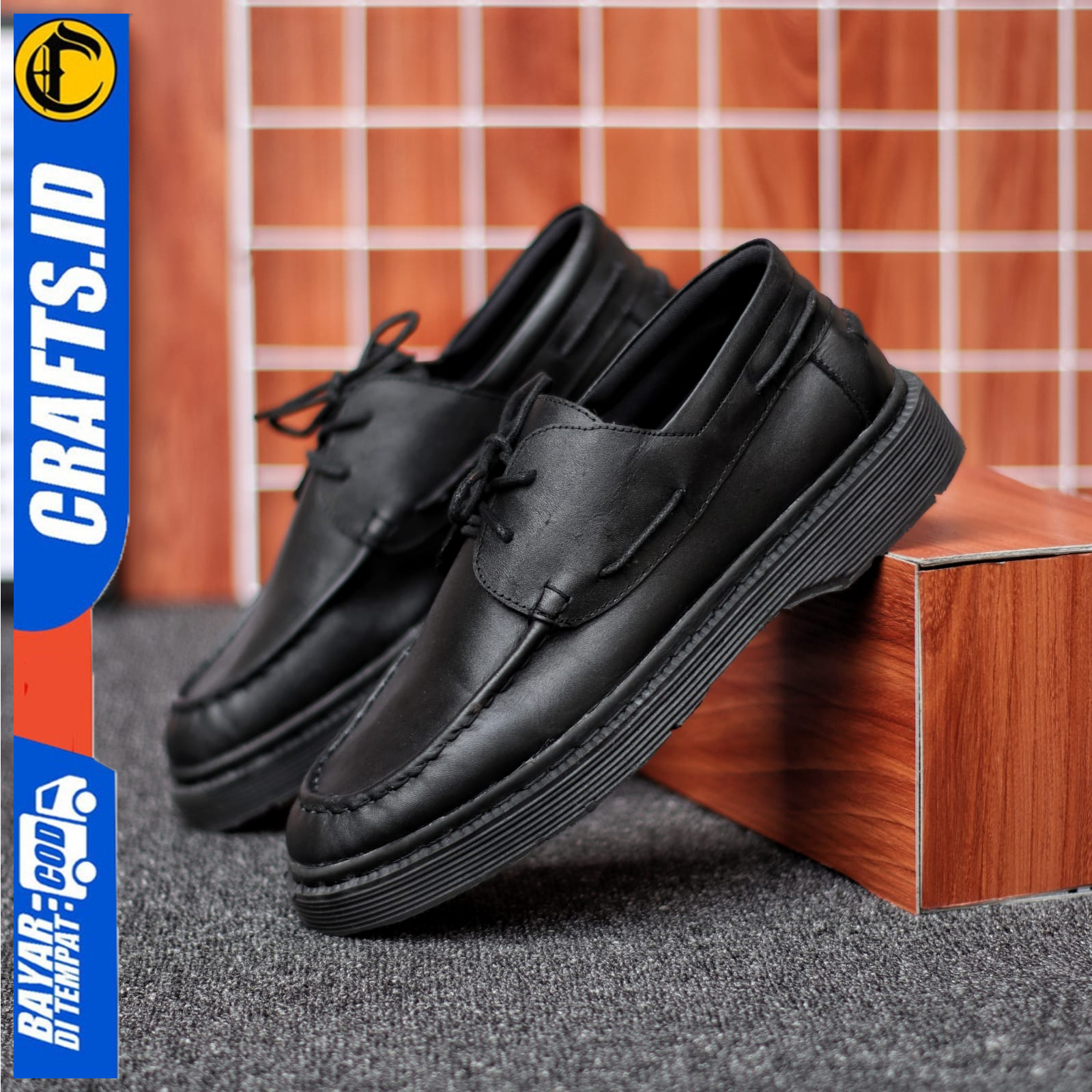 Sepatu Formal Pantofel Pria Casual Kerja Docmart Hitam Kulit Asli Original Crafs Mitsuki