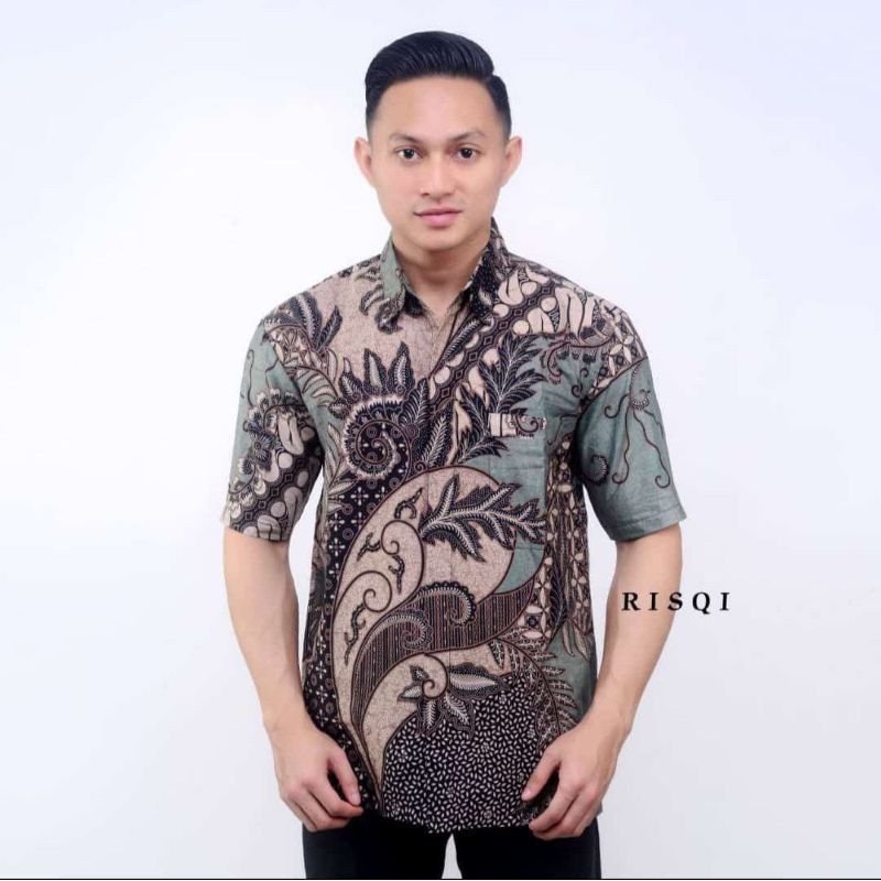 Batik Pria Lengan Pendek Premium halus HRB026 motif KERATONAN Kode 002 size M L XL XXL reguler