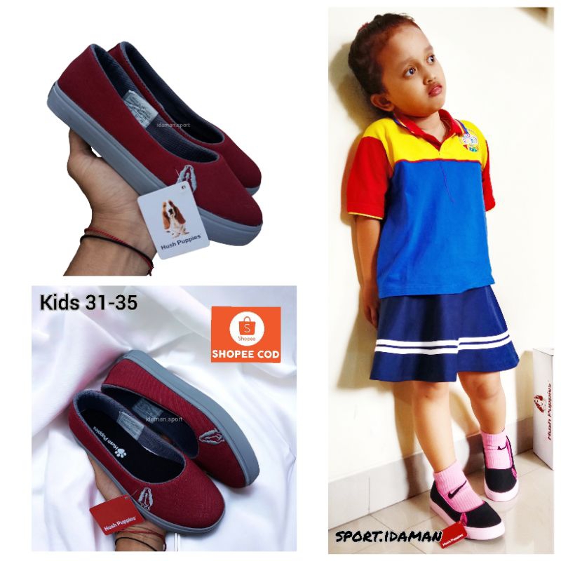 Sepatu anak cewek slip on balet hush puppies ringan / Sepatu sekolah kanak-kanak TK SD cewe / Sepatu