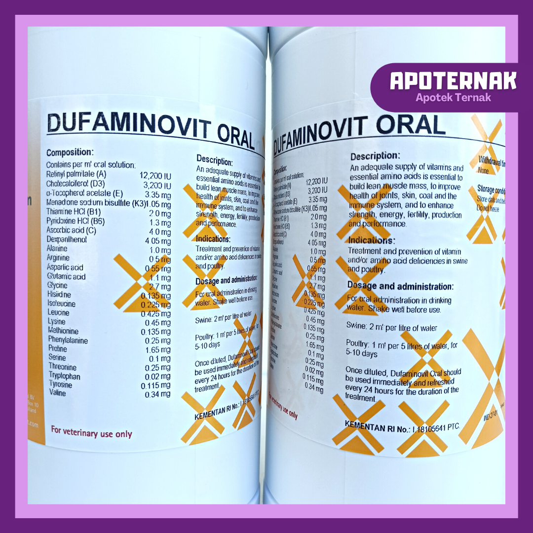 DUFAMINOVIT ORAL 1 Liter | Multivitamin dan Asam Amino Konsentrasi Tinggi Untuk Ayam Sapi Domba Kambing Babi