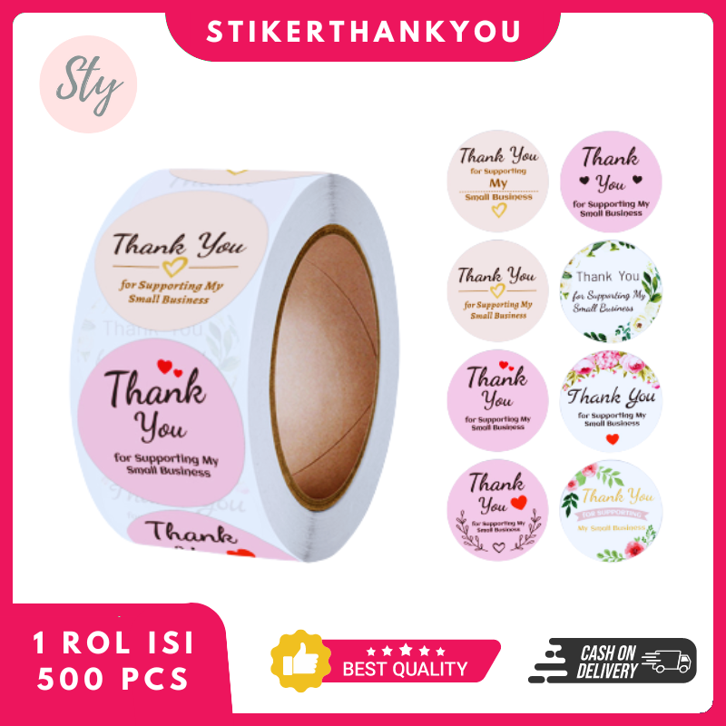 

Stiker Thank You Olshop 2,5 CM 8 Motif Cantik 1 Roll isi 500 Pcs Waterproof