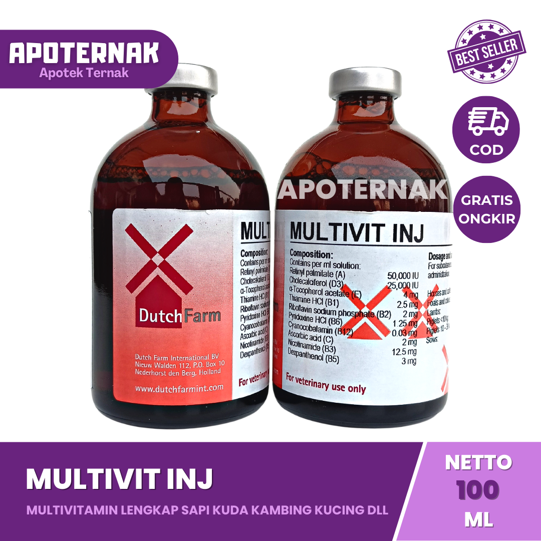 MULTIVIT INJ 100 ml | Injeksi Multivitamin Lengkap Untuk Hewan Kuda Sapi Kambing Babi | Like INJECTAMIN