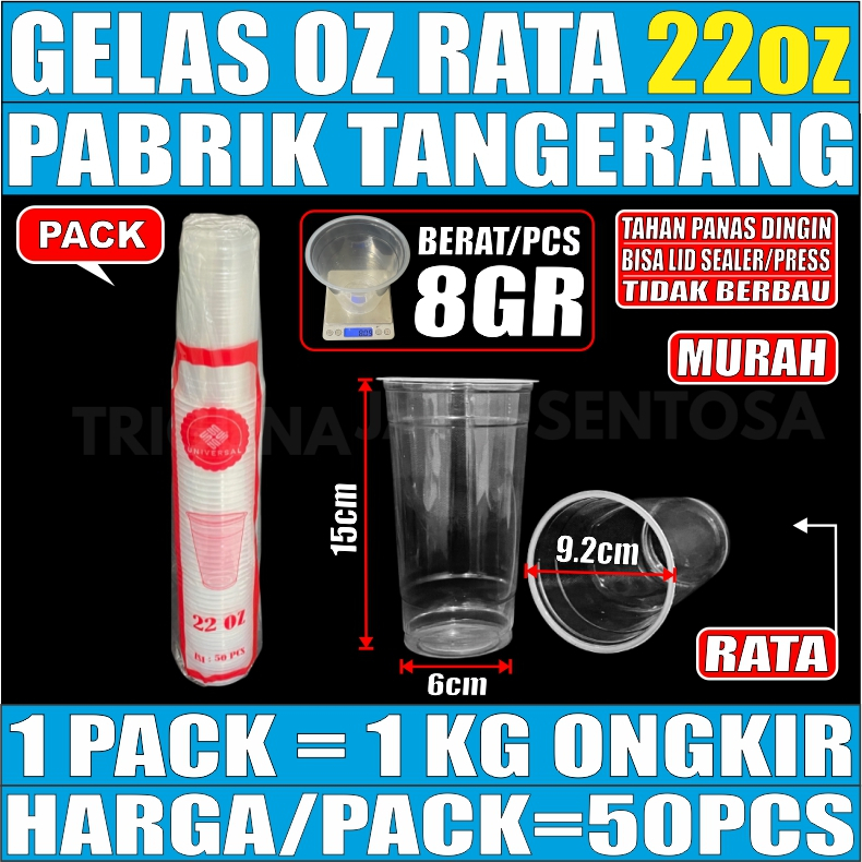 Gelas oz Rata 22oz Cup Plastik Datar Per Pack Murah