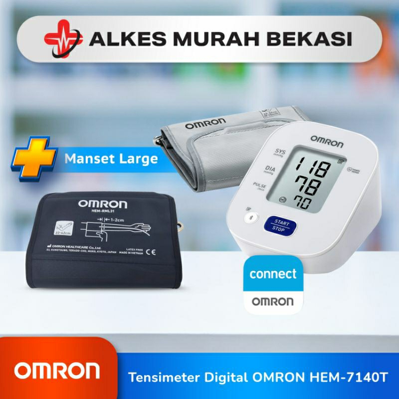 Omron Tensimeter HEM-7140T Bluetooth FREE Termometer MC-246+Manset L Omron