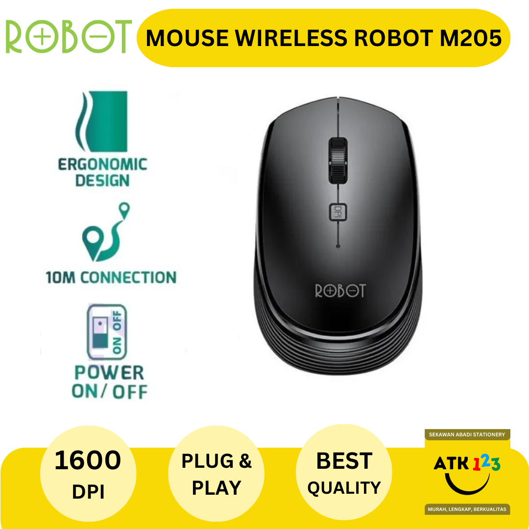 Mouse Wireless ROBOT M205 2.4G 1600DPI Receiver USB untuk PC Laptop