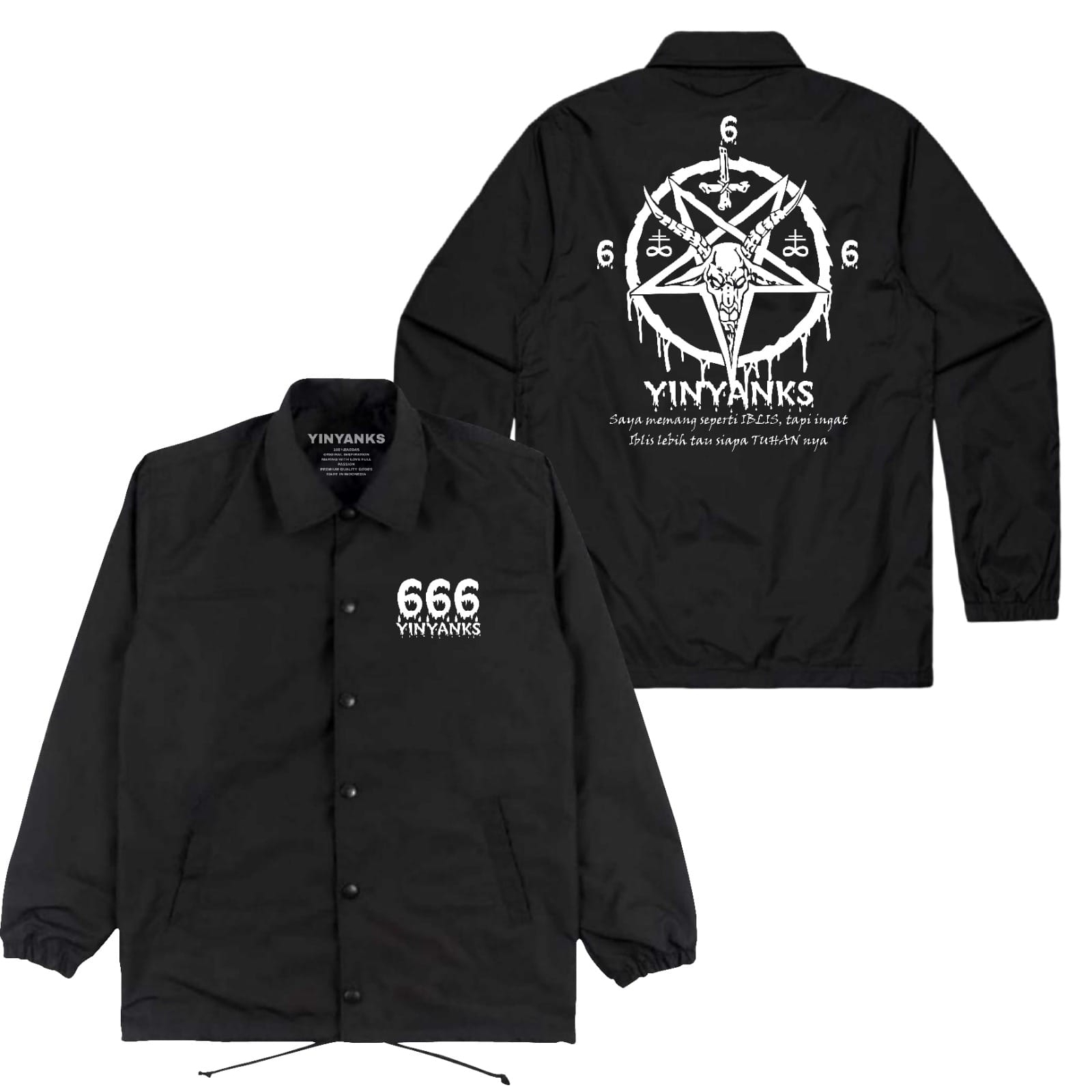 Yinyanks Coach Jacket Satanic 666 Unisex Hitam