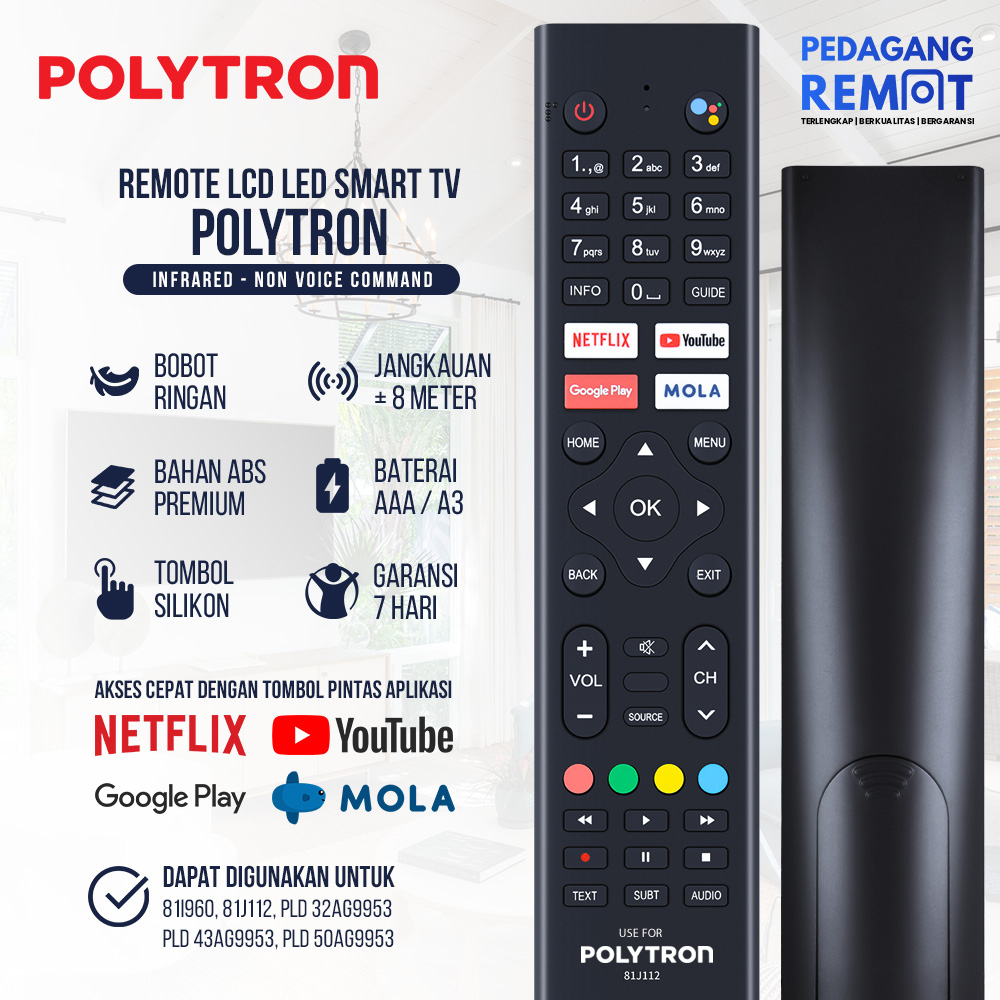 HWM Remot Remote TV Polytron LCD LED Android Smart TV 81i960 PLD 32AG9953 PLD 43AG9953 PLD 50AG9953