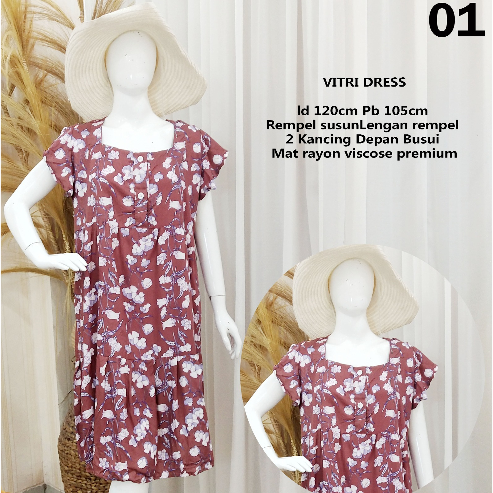 Vitri Dress/Daster Vitri Viscose/Daster Kerut Dada Premium Ecer Dan Grosir/Daster Rayon Viscose Prem