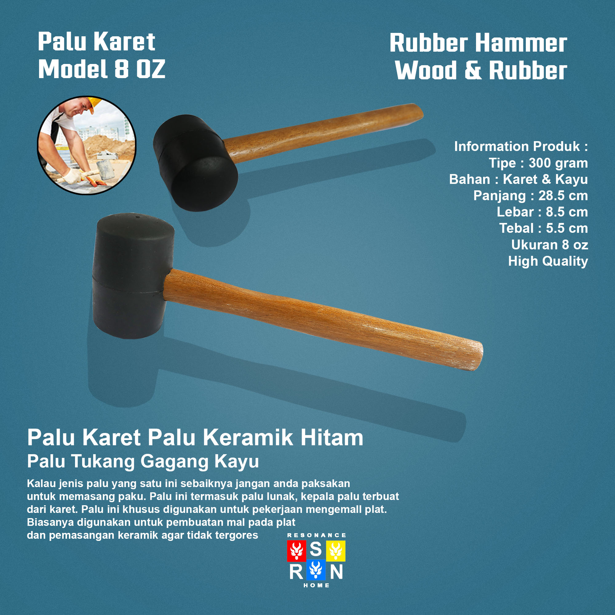 Palu Tukang Gagang Kayu 8 Oz Resonance Home