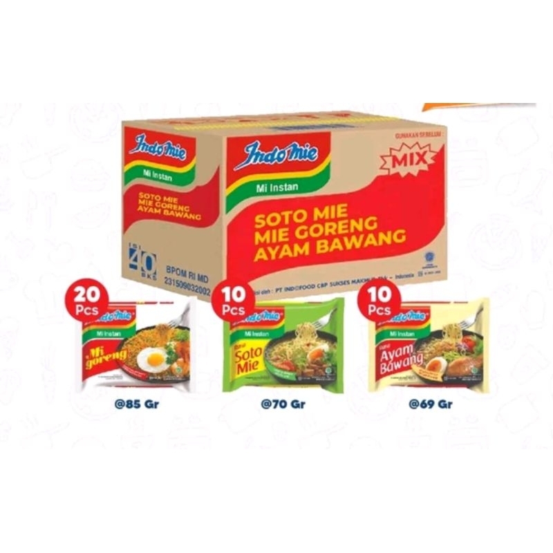 

Indomie Mie Instan Karton Mix - Mie Goreng, Soto, Ayam Bawang