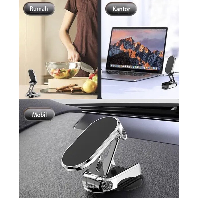 Phone Car Holder Mini Folding Magnetic Lipat Kecil Metal Magnet Mobil