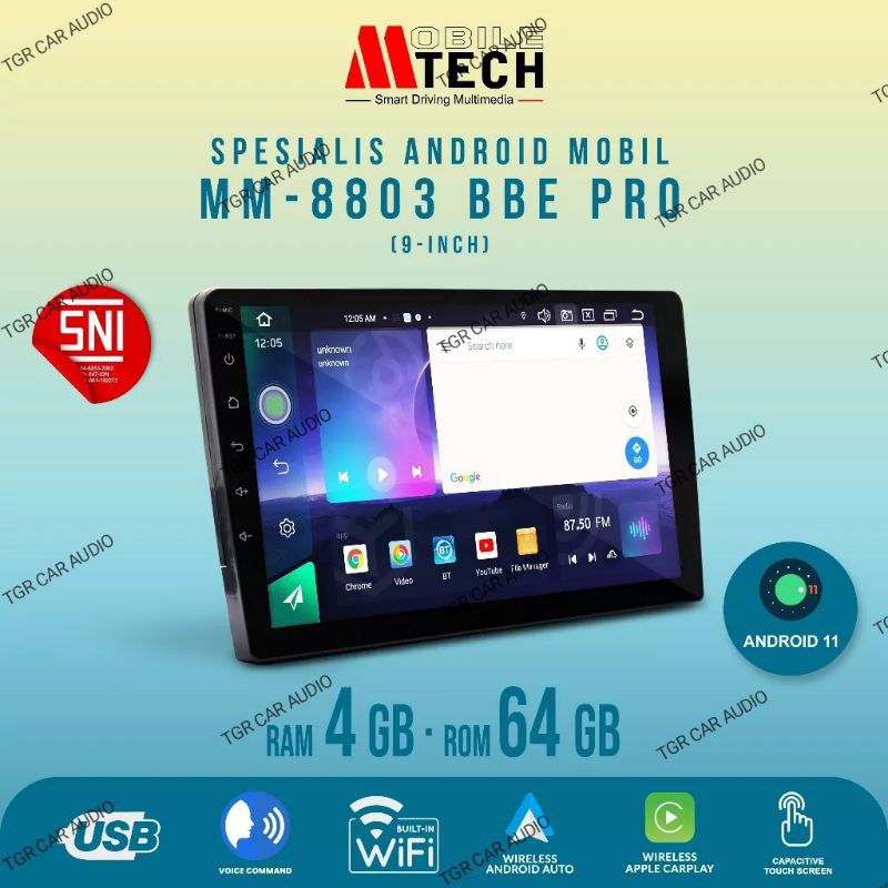 mobiletech mtech head unit 9 inch double din mm-8803 bbe pro 4 gb / 64 gb