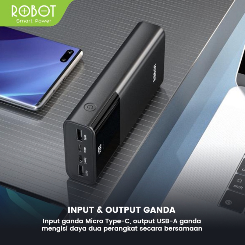 PowerBank ROBOT 20000mah RT22 Dual Port Input &amp; Output Original Led Indicator - Garansi Resmi 1 Tahun