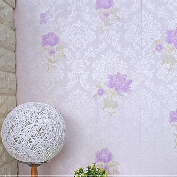 WALLPAPER MOTIF BUNGA UNGU DASAR PINK SOFT