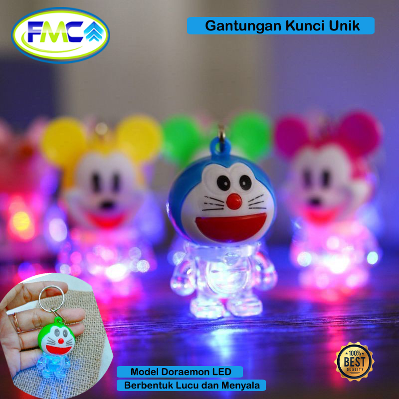 Gantungan Kunci Unik Bentuk Lucu Led Nyala Biru Merah Karakter Doraemon Souvenir Murah