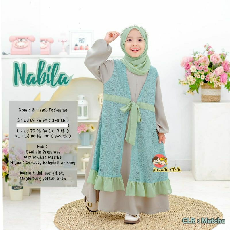 New NABILA GAMIS SET FREE PASMINA // Set anak 2-9 tahun shakila mix brokat