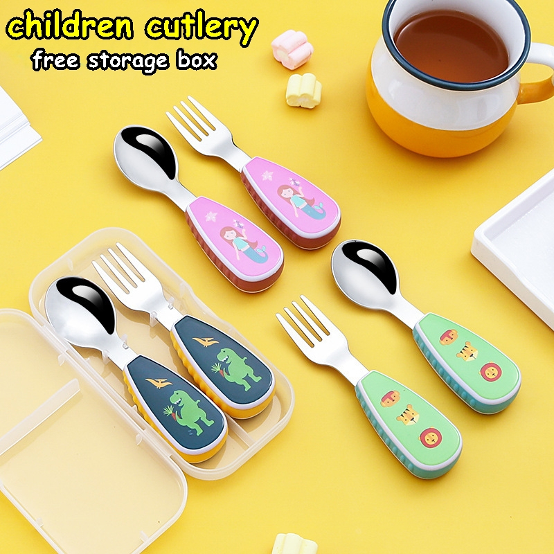 Children Cutlery Spoon and Fork - Sendok dan Garpu Anak Kecil Bonus Kotak Penyimpanan