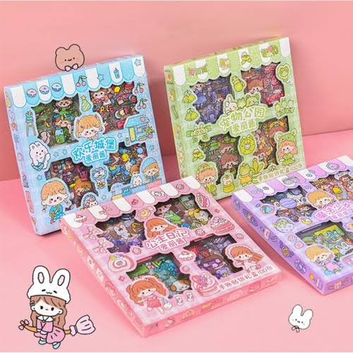 C104 Sticker Waterproof Sticker Momo Dapat Box Isi 100 Lembar / Stiker KARTUN Korea Lucu Anti Air Dekorasi Handbook Scrapbook