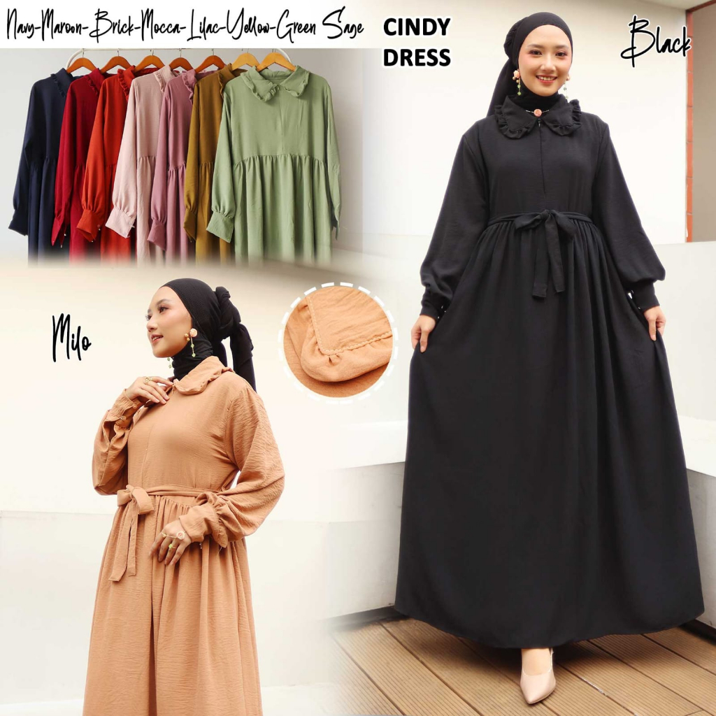 Cindy Dress Gamis Remaja Syari Crinkle Airflow / Gamis Wanita Kekinian