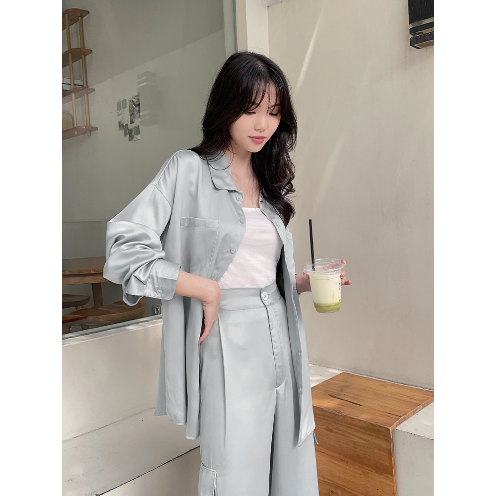 Kadaka T-0506 Kemeja Satin Oversized Double Pocket