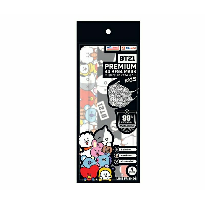 Alfamart BT21 Masker Kids KF94 4D 4 ply - Isi 4 pcs Pattern 1